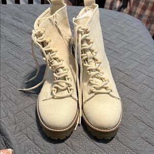 Women's Beige Lace-Up Boots